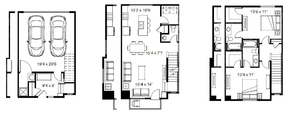 Floor plan for 2 beds, 2.5 baths, 1465 sqft